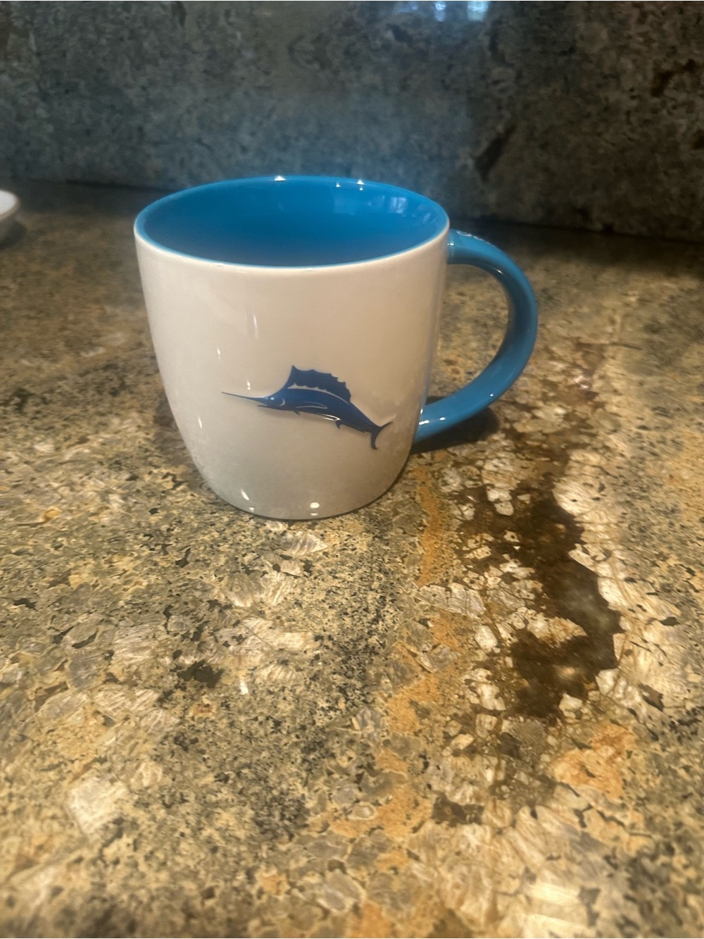 Tommy Bahama Marlin Sailfish Coffee Mug Blue & White Ceramic Beach Coastal Cup